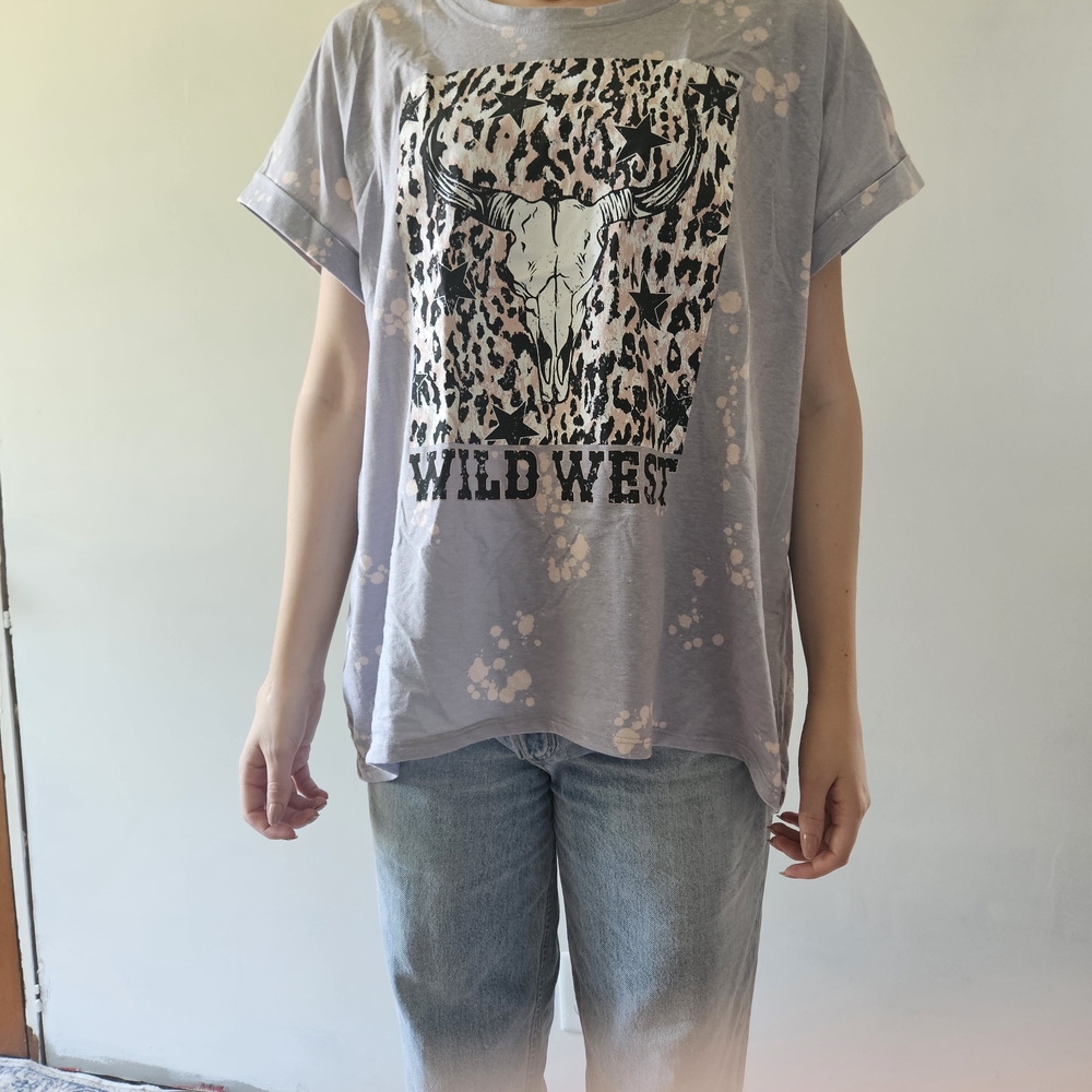 Cato Wild West Graphic Tee - Gray and Pink